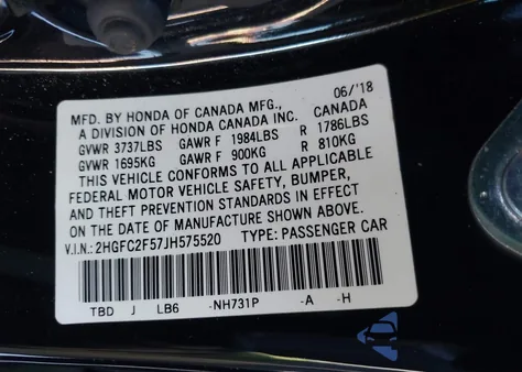 2018 Honda Civic Lx from USA, damaged, VIN 2HGFC2F57JH575520